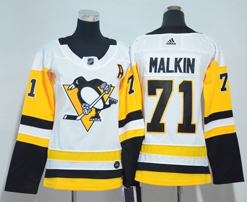 Adidas Pittsburgh Penguins #71 Evgeni Malkin White Road Authentic Women Stitched NHL Jersey